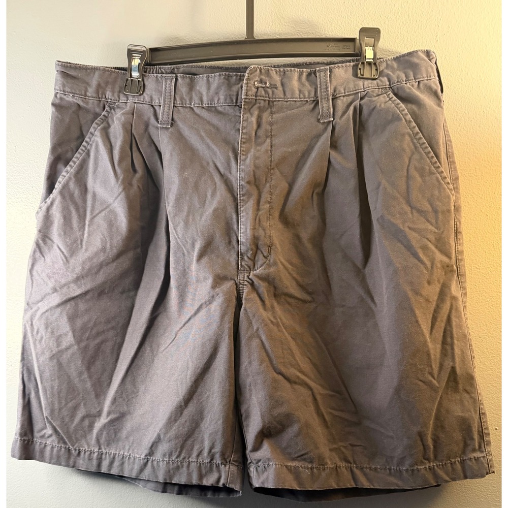 Wrangler Hero Originals Mens Pleated Chino Shorts Gray Elastic Waist Cotton 38